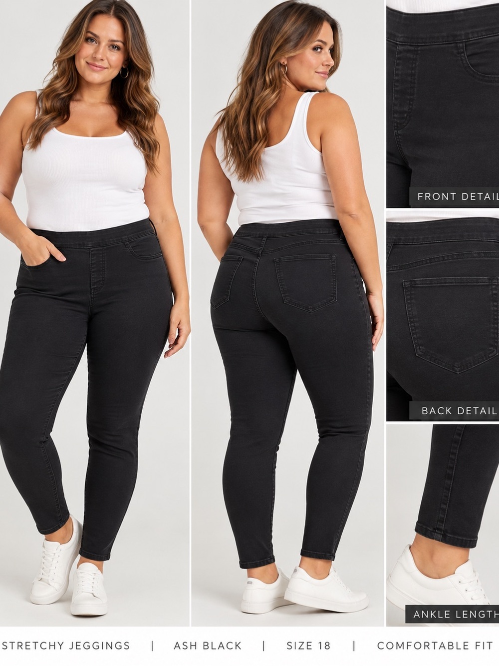Women’s Ash Black Stretch Jeggings Skinny Pants Size 18